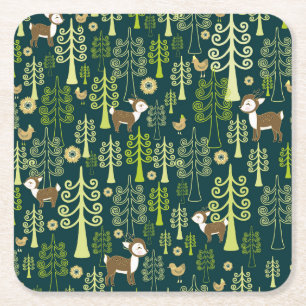 Dessous-de-verre Carré En Papier Vintages épinettes, cerfs motifs.
