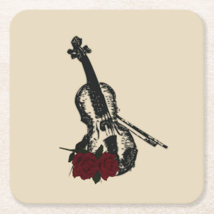 Dessous-de-verre Carré En Papier Violon et Roses