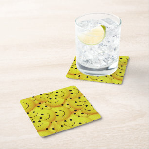 Dessous-de-verre Carré En Papier Visages souriants. Jaune,