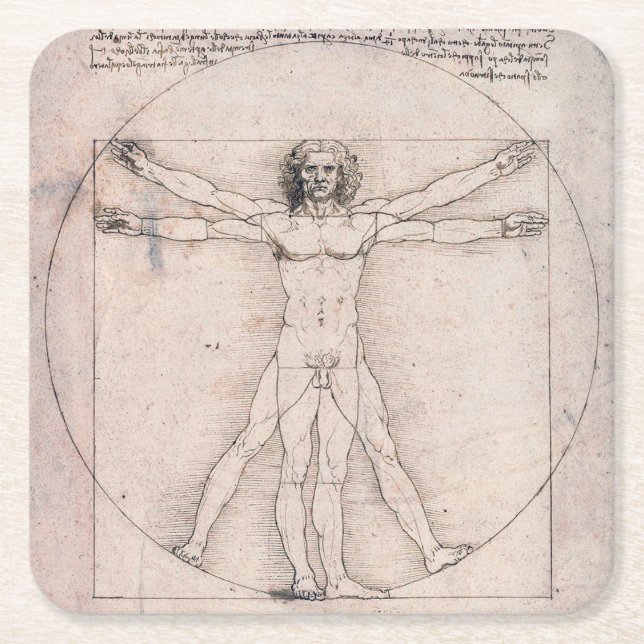 Dessous-de-verre Carré En Papier Vitruvien Homme Vitruvien, Léonard de Vinci (Devant)