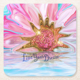Dessous-de-verre Carré En Papier Vivez votre rêve - Rose Flower power