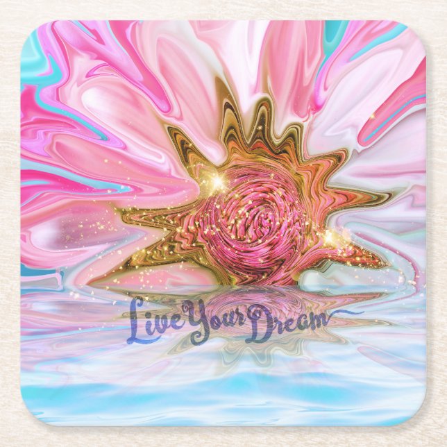 Dessous-de-verre Carré En Papier Vivez votre rêve - Rose Flower power (Devant)