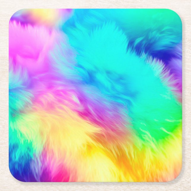 Dessous-de-verre Carré En Papier Vivid Rainbow Fluffy Fur Texture-75201 (Devant)