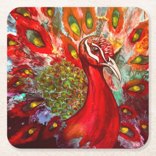 Dessous-de-verre Carré En Papier Vivids Dessous de verre Red Peacock