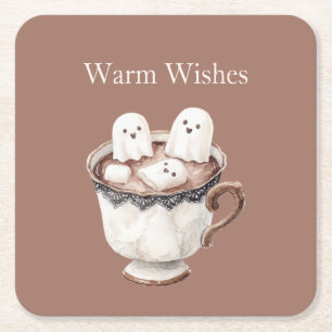 Dessous-de-verre Carré En Papier Voeux chauds fantôme marshmallows cacao Noël