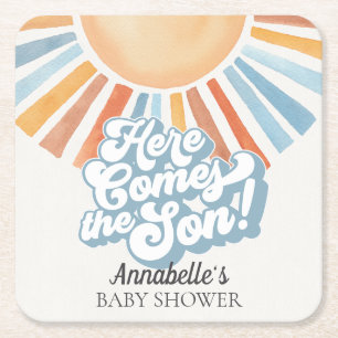 Dessous-de-verre Carré En Papier Voici le Son Sunshine Boy Baby shower Party