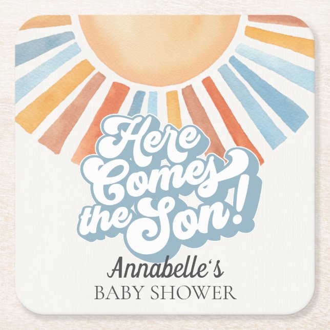 Dessous-de-verre Carré En Papier Voici le Son Sunshine Boy Baby shower Party (Devant)