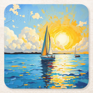 Dessous-de-verre Carré En Papier Voilier au coucher du soleil