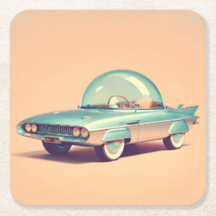 Dessous-de-verre Carré En Papier Voiture à bulles futuriste atomique