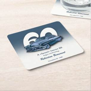 Dessous-de-verre Carré En Papier Voiture Bleue Classique de Voyage Fête ses 60 Ans