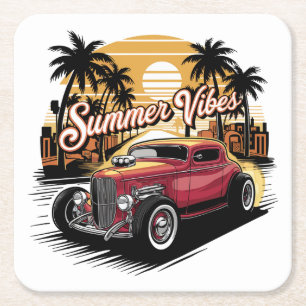 Dessous-de-verre Carré En Papier Voiture Classique Ambiance Estivale