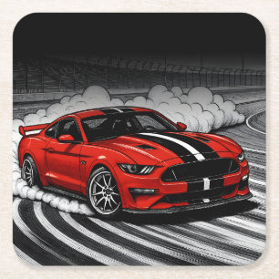 Dessous-de-verre Carré En Papier Voiture de Drift Red Muscle