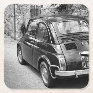 Dessous-de-verre Carré En Papier Voiture FIAT 500 en noir et blanc