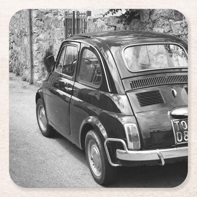 Dessous-de-verre Carré En Papier Voiture FIAT 500 en noir et blanc (Devant)