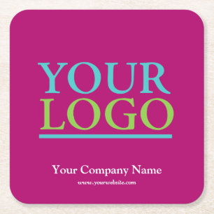 Dessous-de-verre Carré En Papier Votre logo, nom et site Web Promo, Fuchsia