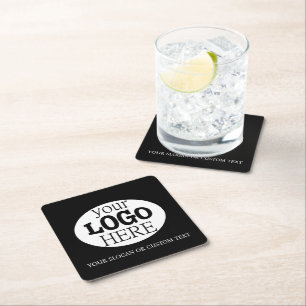 Dessous-de-verre Carré En Papier Votre logo personnalisé et texte sur fond noir