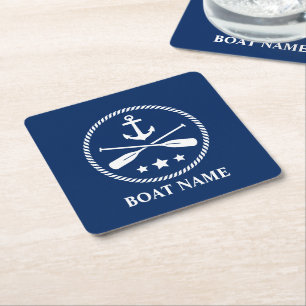 Dessous-de-verre Carré En Papier Votre nom de bateau Ancre Oars & Stars Navy Blue