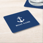 Dessous-de-verre Carré En Papier Votre nom de bateau Vintage Ancre nautique bleu ma<br><div class="desc">Votre nom de bateau personnalisé Ancre nautique Vintage Carré bleu marine Dessous de verre papier.</div>
