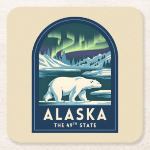 Dessous-de-verre Carré En Papier Voyage Rétro Aurores Boréales Ours Polaire Alaska