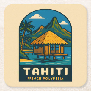 Dessous-de-verre Carré En Papier Voyage Rétro Vintage Tahiti Polynésie française Pl