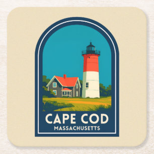 Dessous-de-verre Carré En Papier Voyage Vintage Cap Cod Phare Nauset Rétro