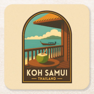 Dessous-de-verre Carré En Papier Voyage Vintage Koh Samui Île Thaïlande Rétro