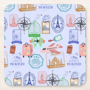 Dessous-de-verre Carré En Papier Voyageur du monde mignon Collage