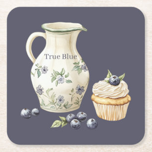 Dessous-de-verre Carré En Papier Vrais myrtilles bleues Nourriture fruitée