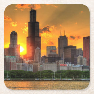 Dessous-de-verre Carré En Papier Vue de l'horizon de Chicago d'Adler