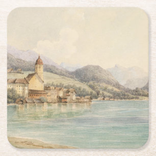 Dessous-de-verre Carré En Papier Vue de St. Wolfgang sur le lac Wolfgang Carl Lafit