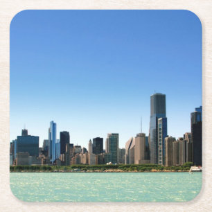 Dessous-de-verre Carré En Papier Vue d'horizon de Chicago par le lac Michigan