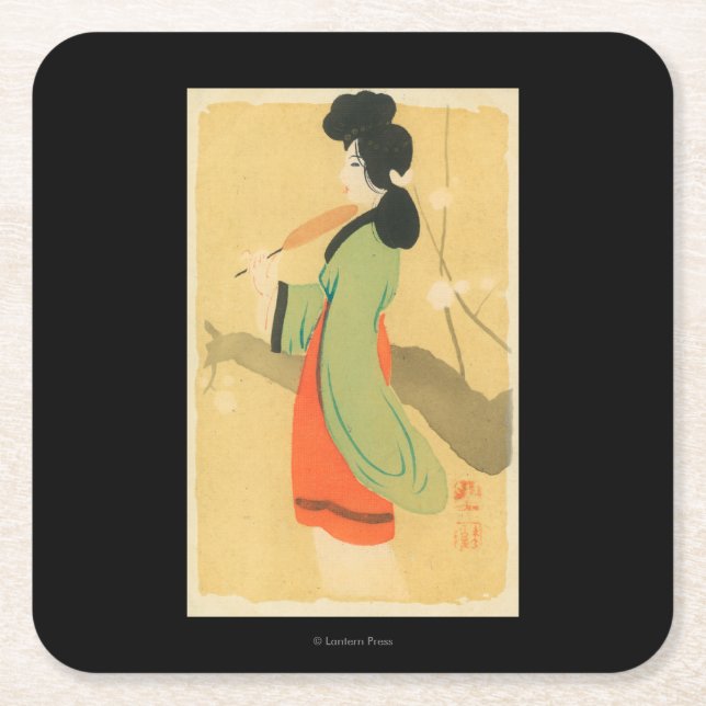 Dessous-de-verre Carré En Papier Vue d'une femme japonaise dans ParisParis, France (Devant)