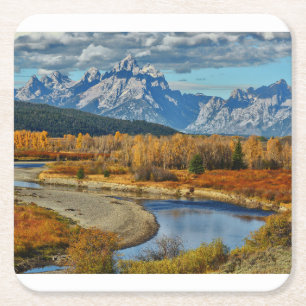 Dessous-de-verre Carré En Papier Vue grande de rivière de montagnes de Teton en