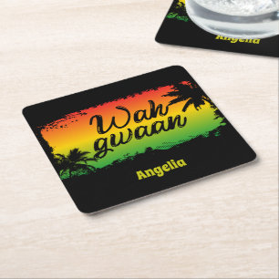 Dessous-de-verre Carré En Papier Wah Gwan Jamaican Rasta Hello Citation