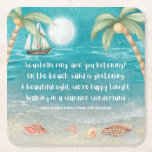 Dessous-de-verre Carré En Papier Warmer Wonderland Tropical Beach Christmas<br><div class="desc">Ajoutez une touche tropicale à vos fêtes de Noël avec ces somptueuses cascades de Noël avec une plage lune aux coquillages et au sable scintillant, des palmiers et un bateau naviguant dans la mer turquoise. Les paroles sont à l'air de "Winter Wonderland" mais avec une touche tropicale qui dit :...</div>