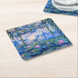 Dessous-de-verre Carré En Papier Water Lilies, 1919, par Monet<br><div class="desc">Water Lilies,  1919 célèbre peinture de Claude Monet,  avec couleur coordonnée couleurs solides rose-violet et bleu Monet,  prêt à se mélanger et à se marier.</div>