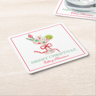 Dessous-de-verre Carré En Papier Watercolor Merry Mahjong Christmas Cocktail Party