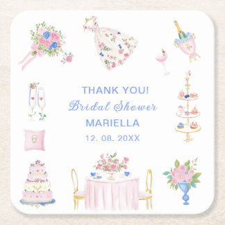 Dessous-de-verre Carré En Papier    Watercolor whimsical hand drawn bridal shower