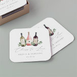 Dessous-de-verre Carré En Papier Watercolor Wine Trio | Botanical Cheers to Love<br><div class="desc">Ces élégants dessous de verre thématiques de dégustation de vin sont parfaits pour des douches nuptiales, des soirées de fiançailles ou des dîners de répétition organisés dans une cave, une salle de dégustation ou un vignoble. Design propose trois bouteilles de vin (blanc, rose et rouge) ornées de feuilles d'eucalyptus vert...</div>