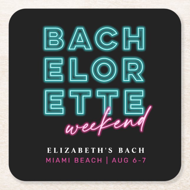 Dessous-de-verre Carré En Papier Week-end de célibataire bleu néon et rose (Devant)