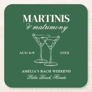 Dessous-de-verre Carré En Papier Week-end de célibataire Martinis & Matrimony