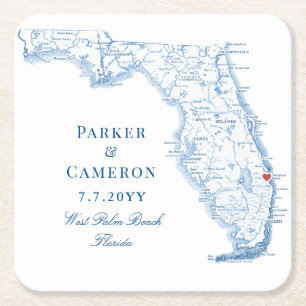 Dessous-de-verre Carré En Papier West Palm Beach Floride Carte Mariage élégant