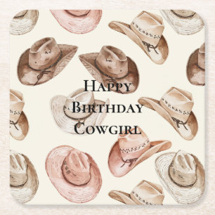 Dessous-de-verre Carré En Papier Western Pink Cream Cowgirl Casquettes Anniversaire