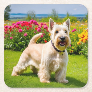 Dessous-de-verre Carré En Papier Wheaten Scottish Terrier jouant dans Flowers Grass