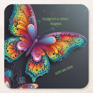 Dessous-de-verre Carré En Papier Whimsical Butterfly Romance Faire-part de mariage