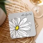 Dessous-de-verre Carré En Papier Whimsical Daisy - orchidée - nom de script tendanc<br><div class="desc">Un dessin zen et fantaisiste d'une marguerite. Les lignes modernes sont dessinées à la main et comprennent des pétales blancs et un centre jaune pour la fleur. L'arrière - plan est un gris mou - et le nom est un script tendance. Vous pouvez ajouter un nom, un monogramme ou un...</div>