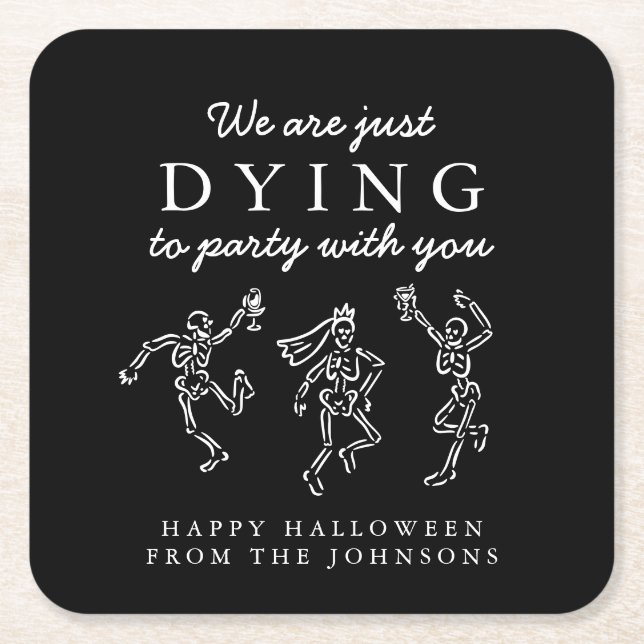 Dessous-de-verre Carré En Papier Whimsical Hand Drawn Skeletons Halloween Party (Devant)