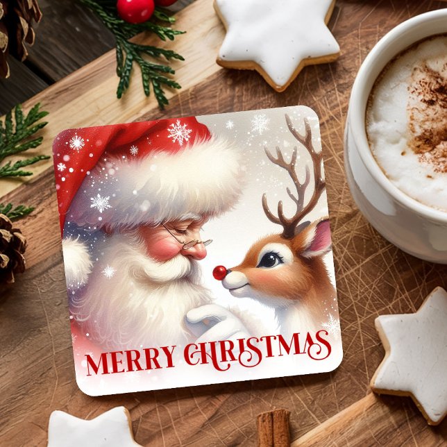 Dessous-de-verre Carré En Papier Whimsical Santa Claus Rudolph Holiday Paper Coaste (Whimsical Santa Claus Rudolph Holiday Paper Coasters)