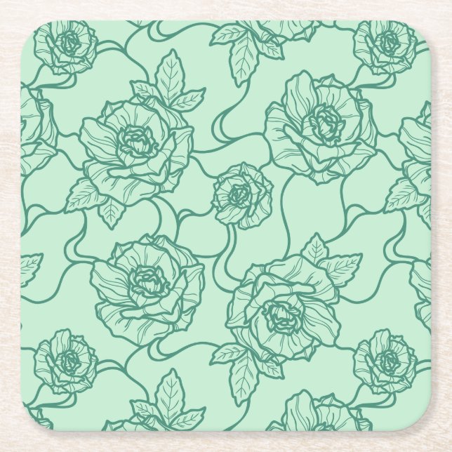 Dessous-de-verre Carré En Papier Whispers of Rose, Elegant Line Art Floral (Devant)