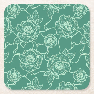 Dessous-de-verre Carré En Papier Whispers of Rose, Elegant Line Art Floral